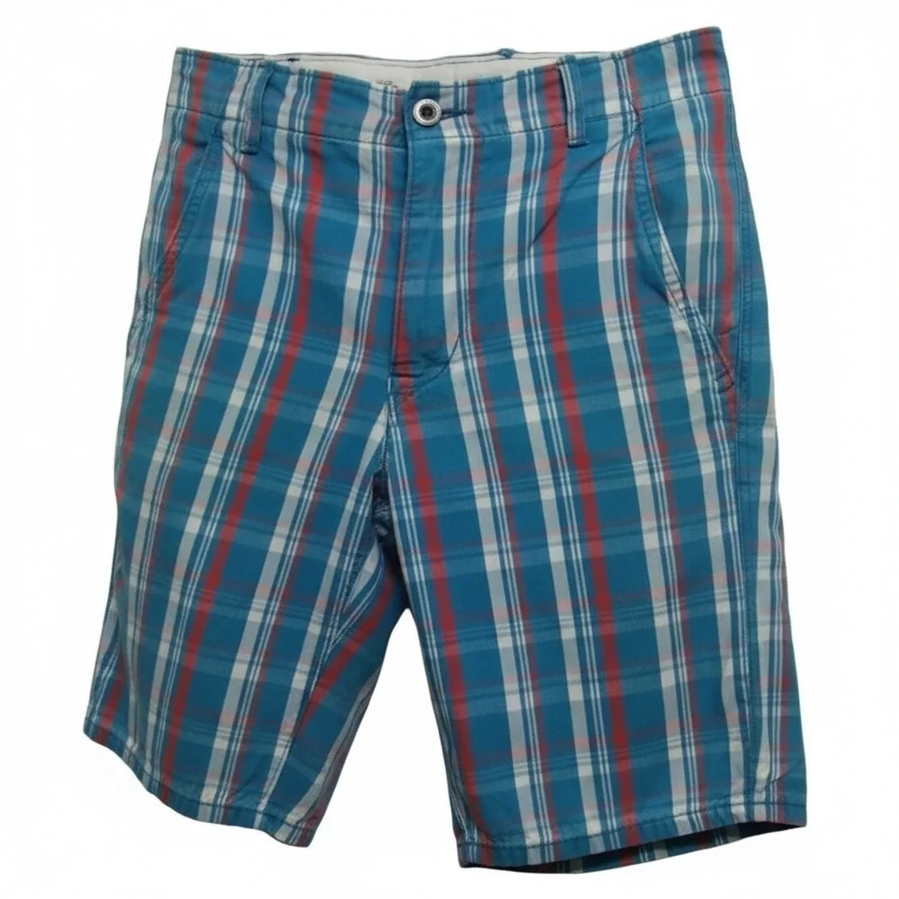 Levi Strauss & Co Plaid Shorts Men's W29 Blue Red White Flat Front Casual‎